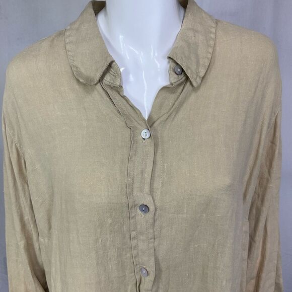 NU Construction 100% Linen Boho Lagenlook Ling Sleeves Button Up Shirt Size 1X - Picture 7 of 12